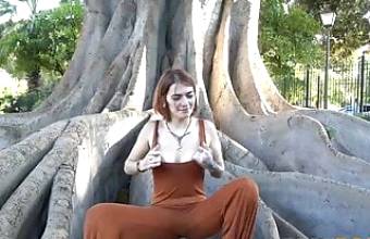Busty brunette takes dares and gets PUBLIC BLOWJOBS in the park